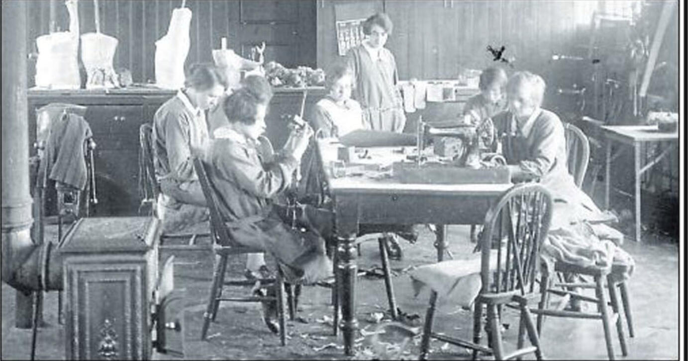 Splint Shop - Orthopaedic Hospital Black and white photo in a splint shop at an orthopaedic Hospital. A group of women are group seated around a table working.